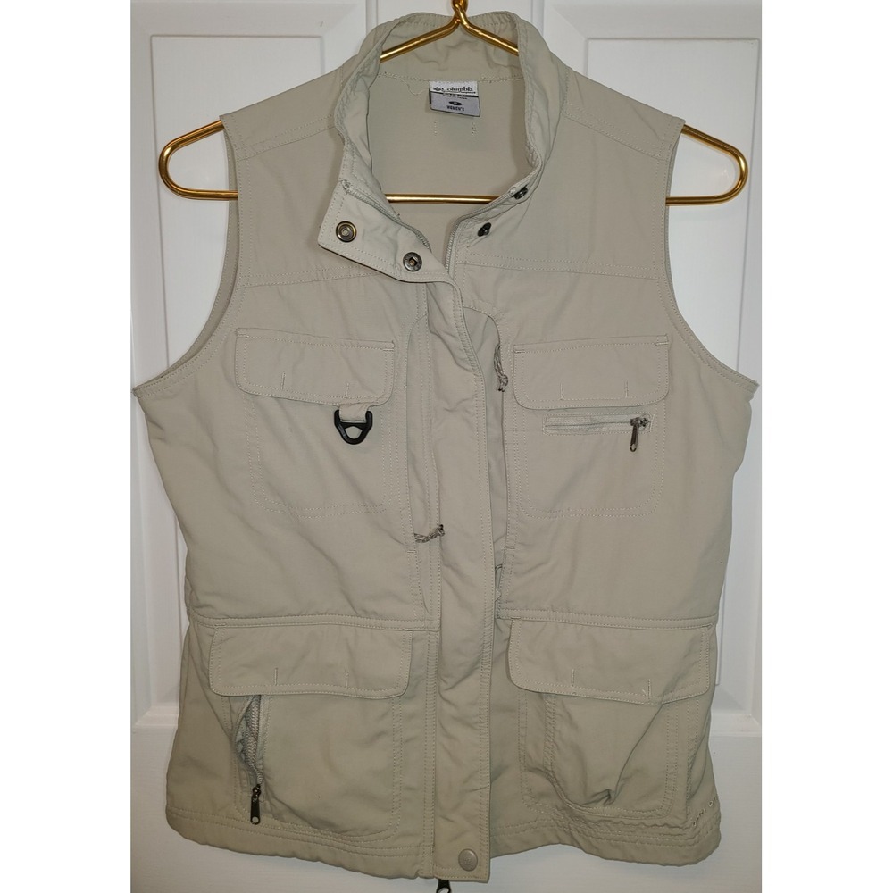 Columbia Men's‎ Small Khaki Omni Dry GRT Fishing Vest Multipocket Hiking Hunting
